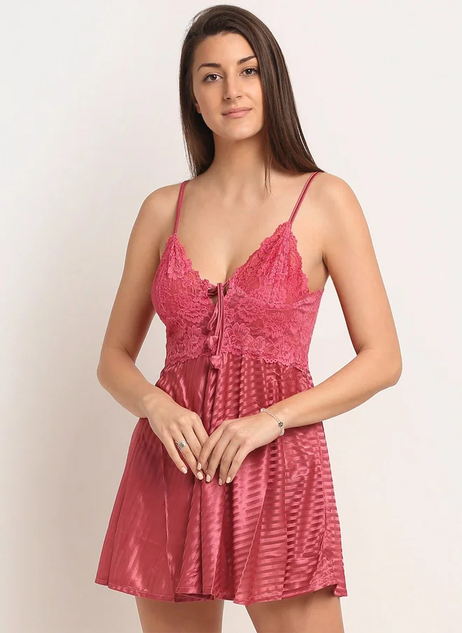 Laceandme Laceandme Pink Printed Baby Doll